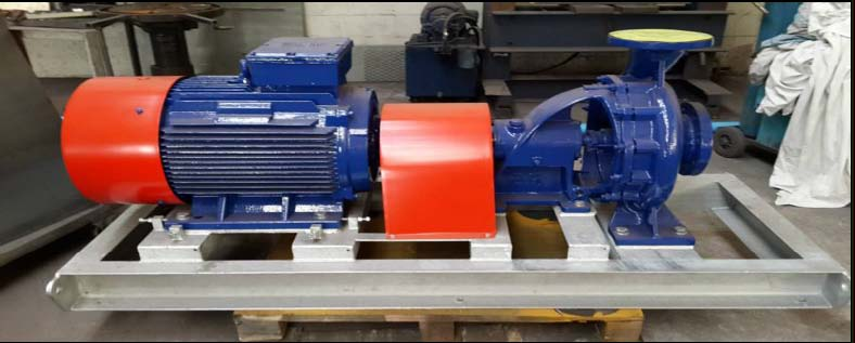 Industrial centrifugal pump, electric motor and baseplate installation